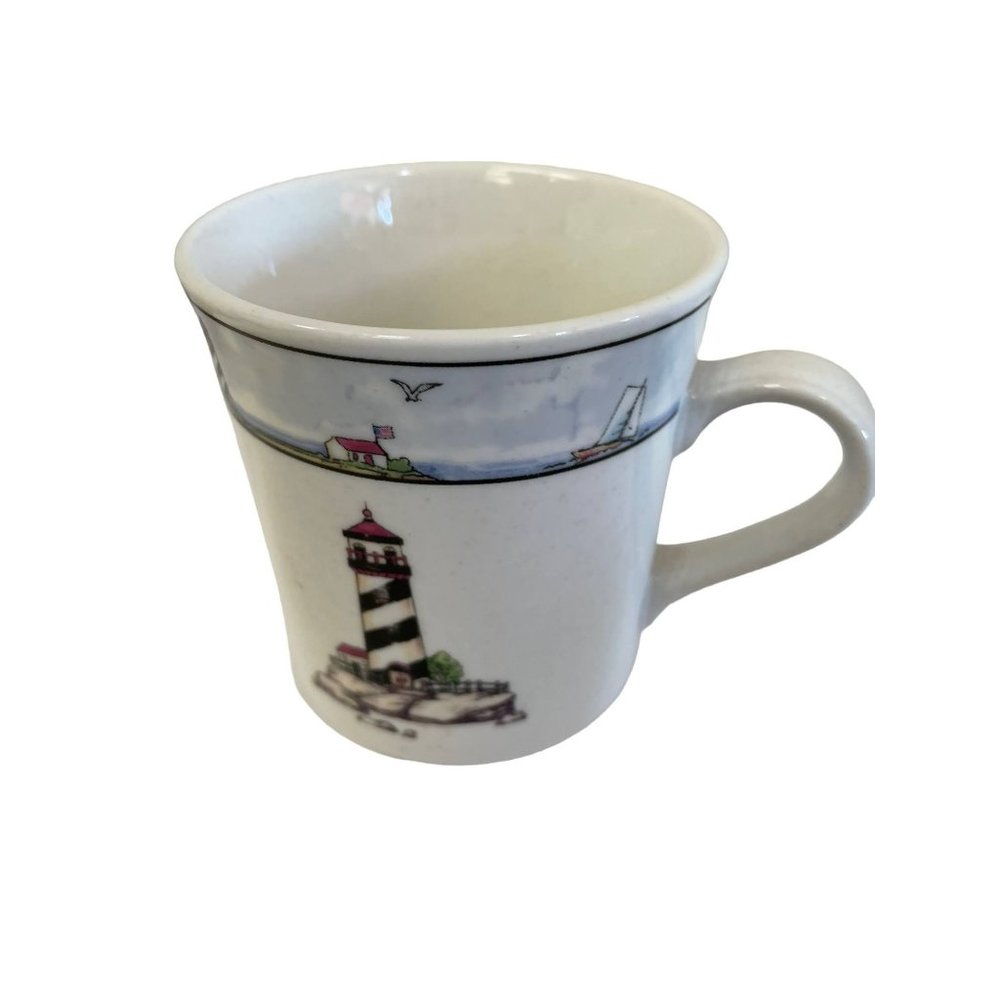 Unbranded Coffee Mug Unisex OS White‎ Nautical Lighthouse Sailboat Ceramic Cup